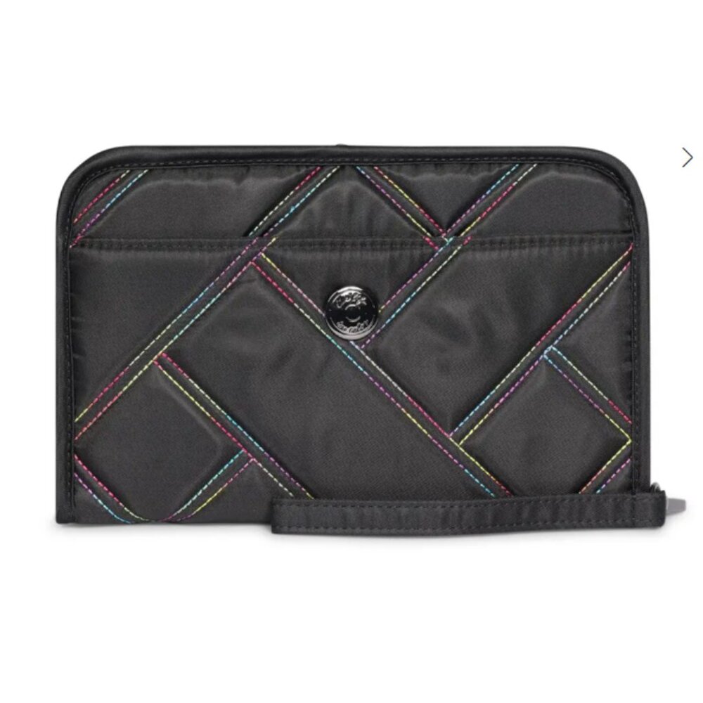 LUG Zeppelin Wristlet Travel Wallet Black Rainbow Stitch BNWT Beautiful